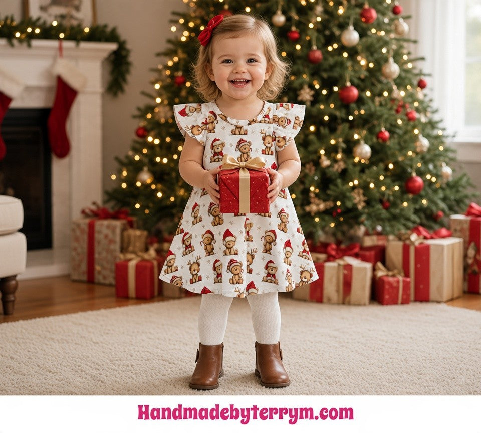 (1945) Christmas Teddy Dress - Size 1