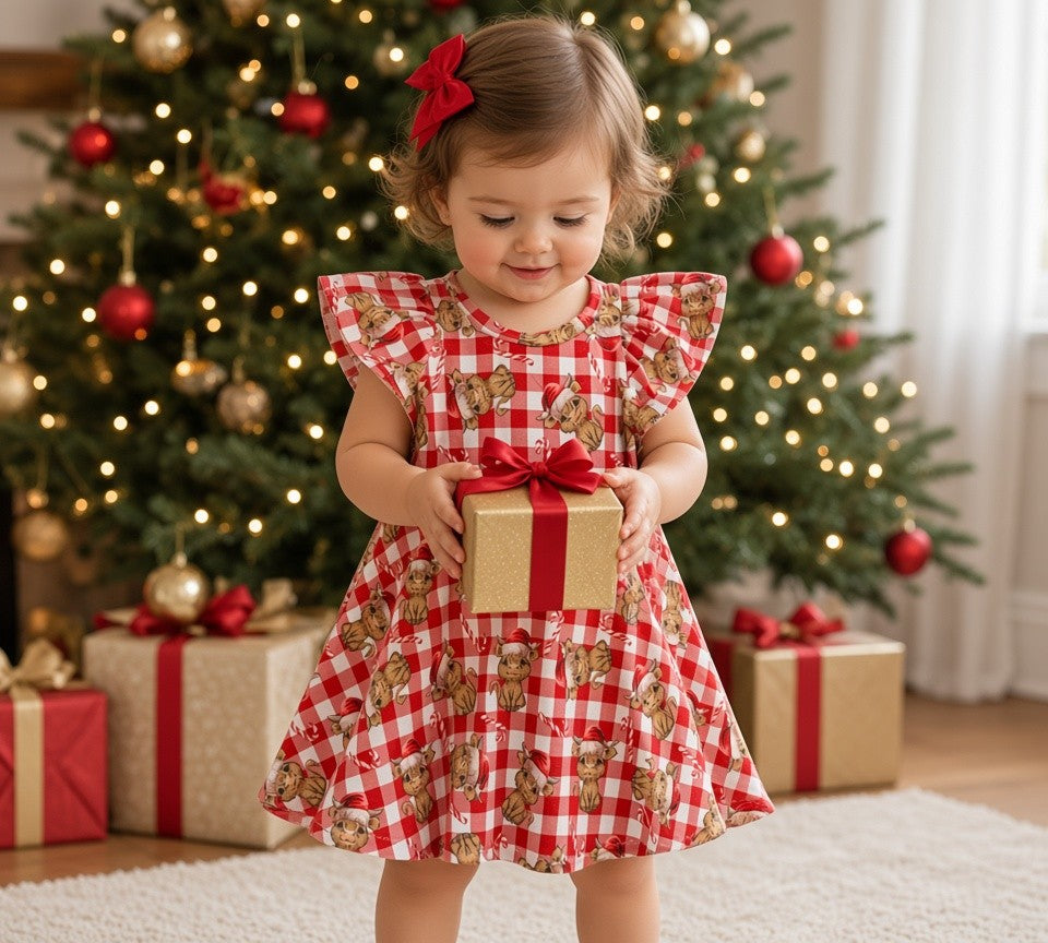 (1947) Red Checked Christmas Cow Dress - Size 1