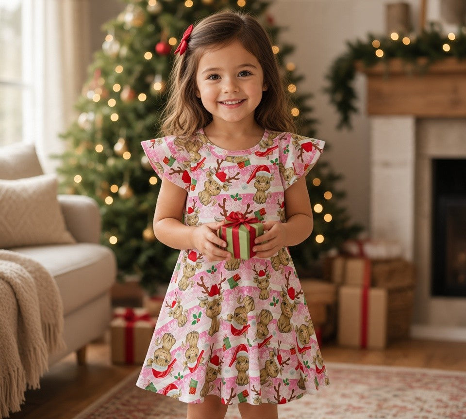 (1964) Pink Christmas Cow Dress - Size 3