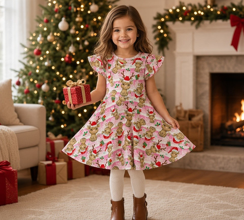 (1963) Pink Christmas Cow Dress - Size 5