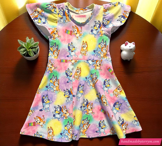 Rainbow Bluey Dress - Size 4