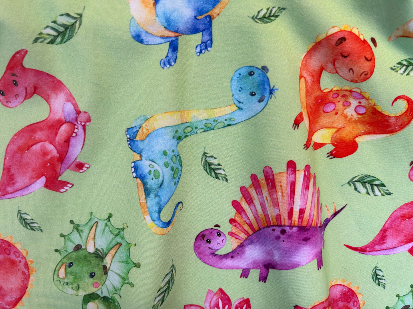 (1461) Colour Dinosaur Dress (green background) - Size 2