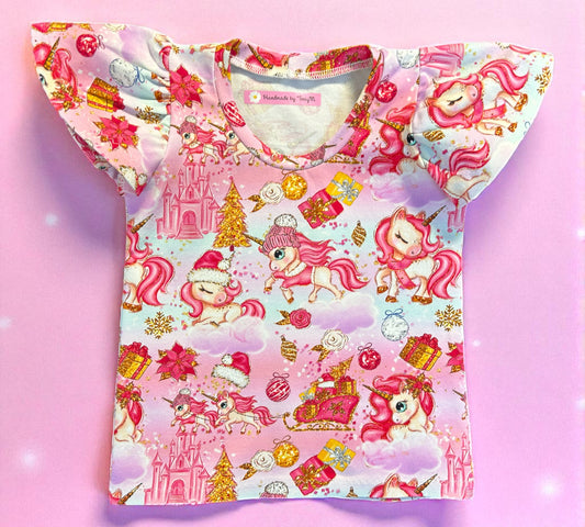 Pink Unicorn Xmas T-shirt - Size 1