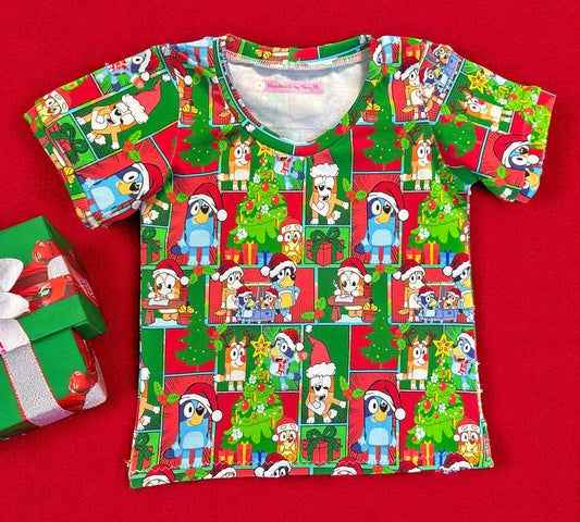 Patchwork Bluey Christmas T-Shirt - Size 1