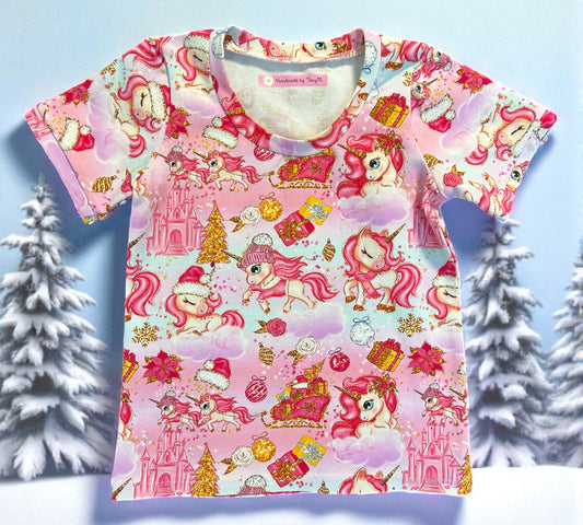 Pink Unicorn Xmas T-Shirt - Size 3