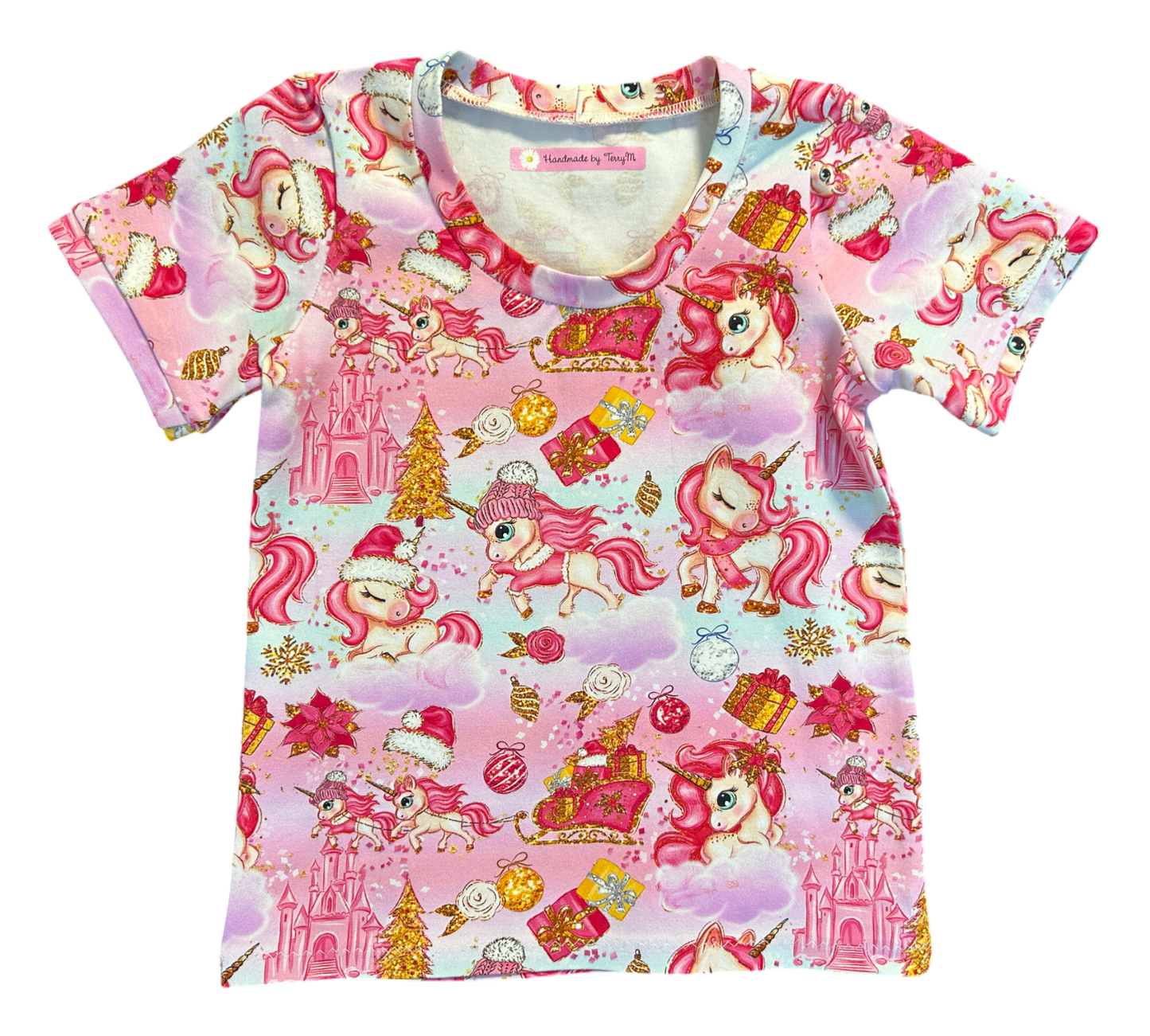 Pink Unicorn Xmas T-Shirt - Size 3