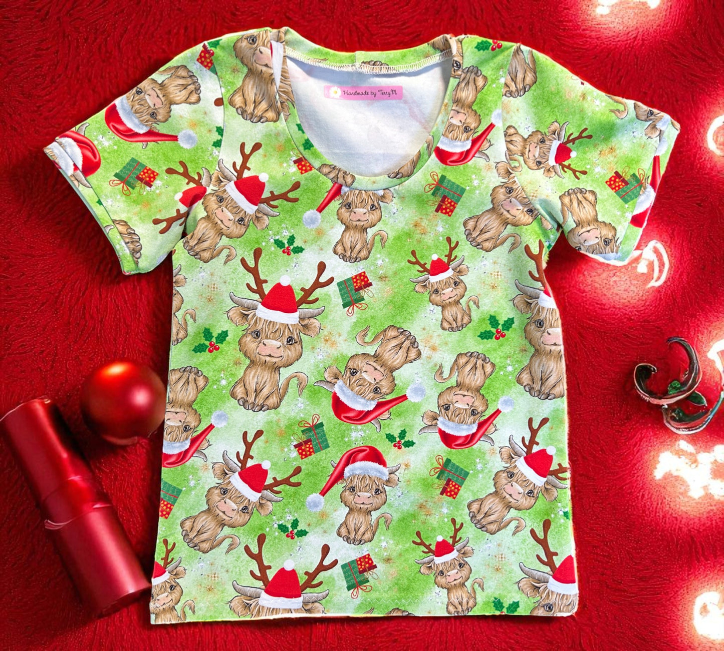 Highland Cow Christmas T-Shirt - Size 5