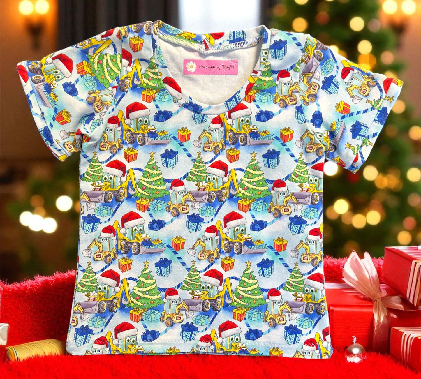 Blue Christmas Digger T-Shirt - Size 2