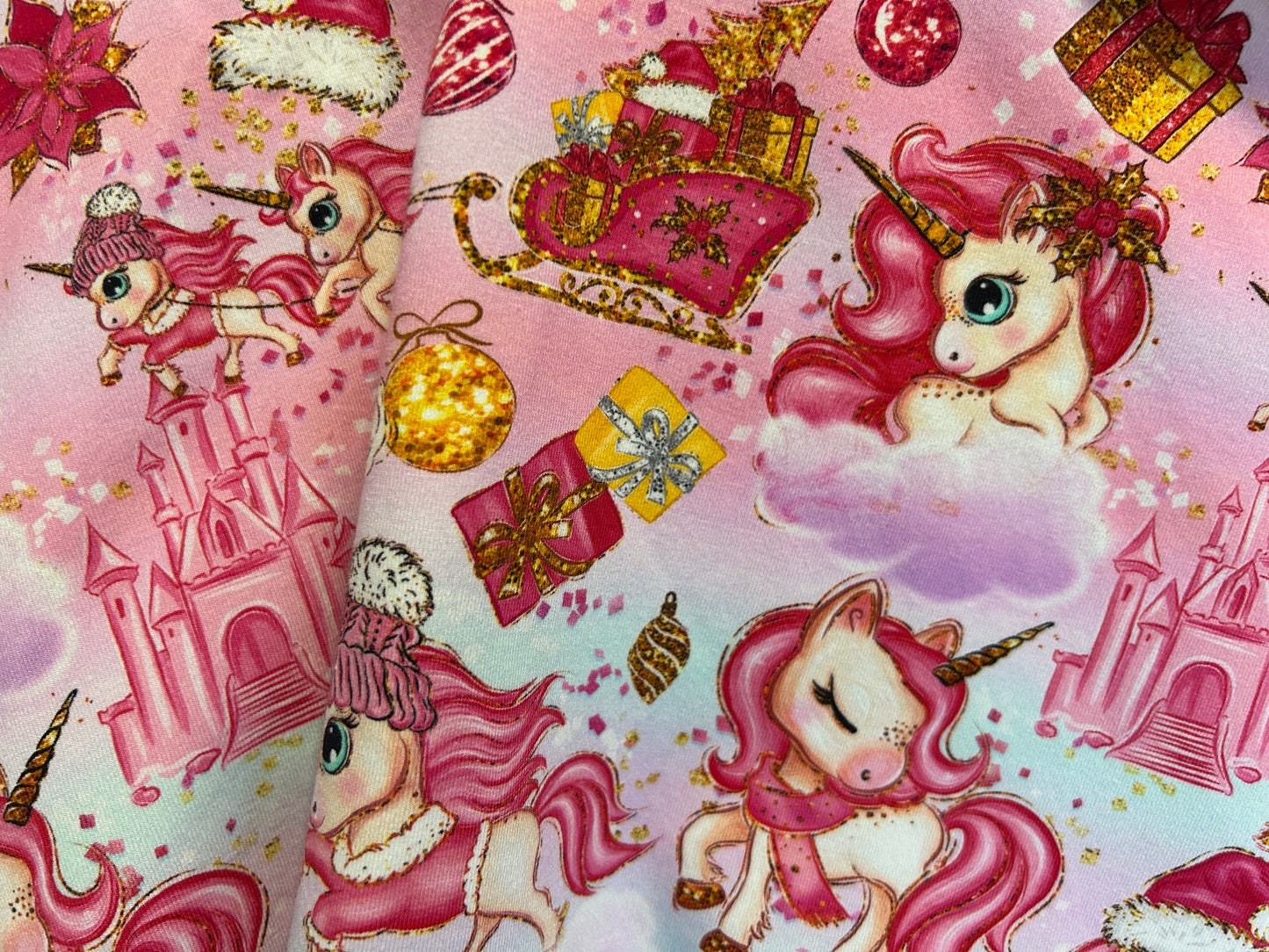 Pink Unicorn Xmas Dress - Size 1