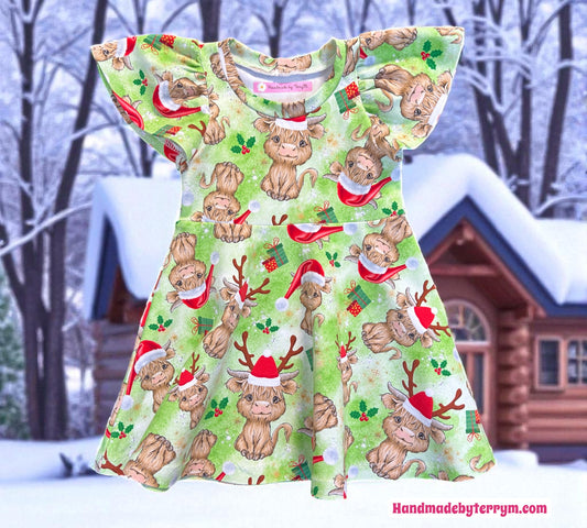 Highland Cow Xmas Dress Size 1
