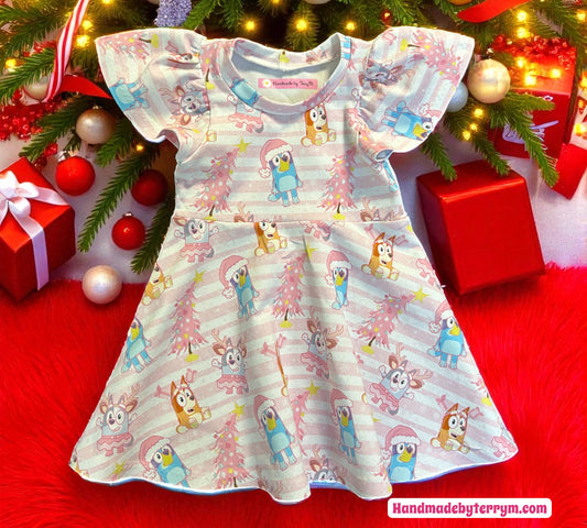 Pink Bluey Christmas Dress - Size 1