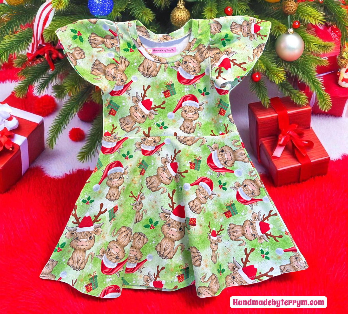 Highland Cow Christmas Dress - Size 2