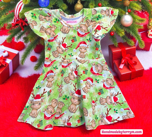 Highland Cow Christmas Dress - Size 2