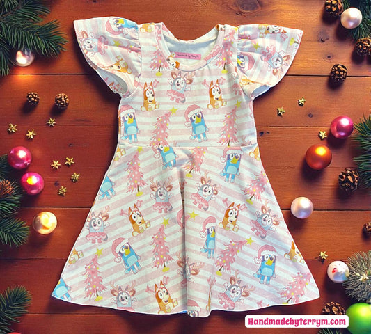 Pink Bluey Christmas Dress - Size 2