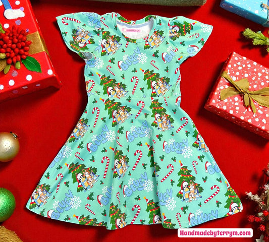 Green Xmas Bluey Dress - Size 3