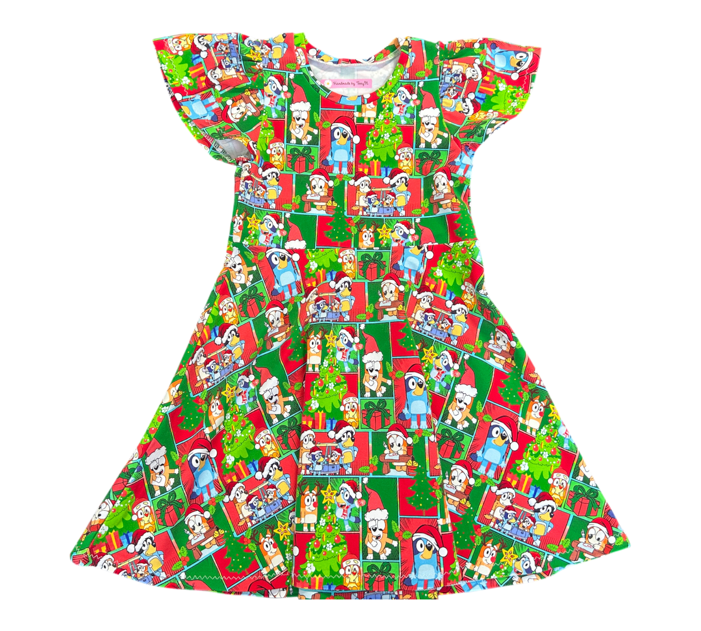 Patchwork Bluey Christmas Dress - Size 4