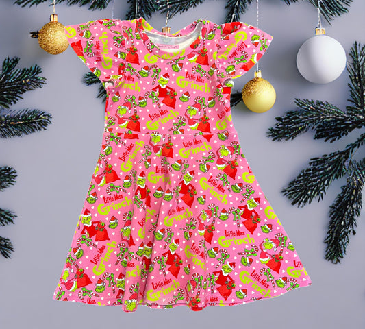Little Miss Grinch Xmas Dress - Size 4