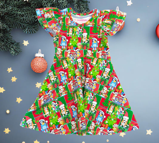 Patchwork Bluey Christmas Dress - Size 5