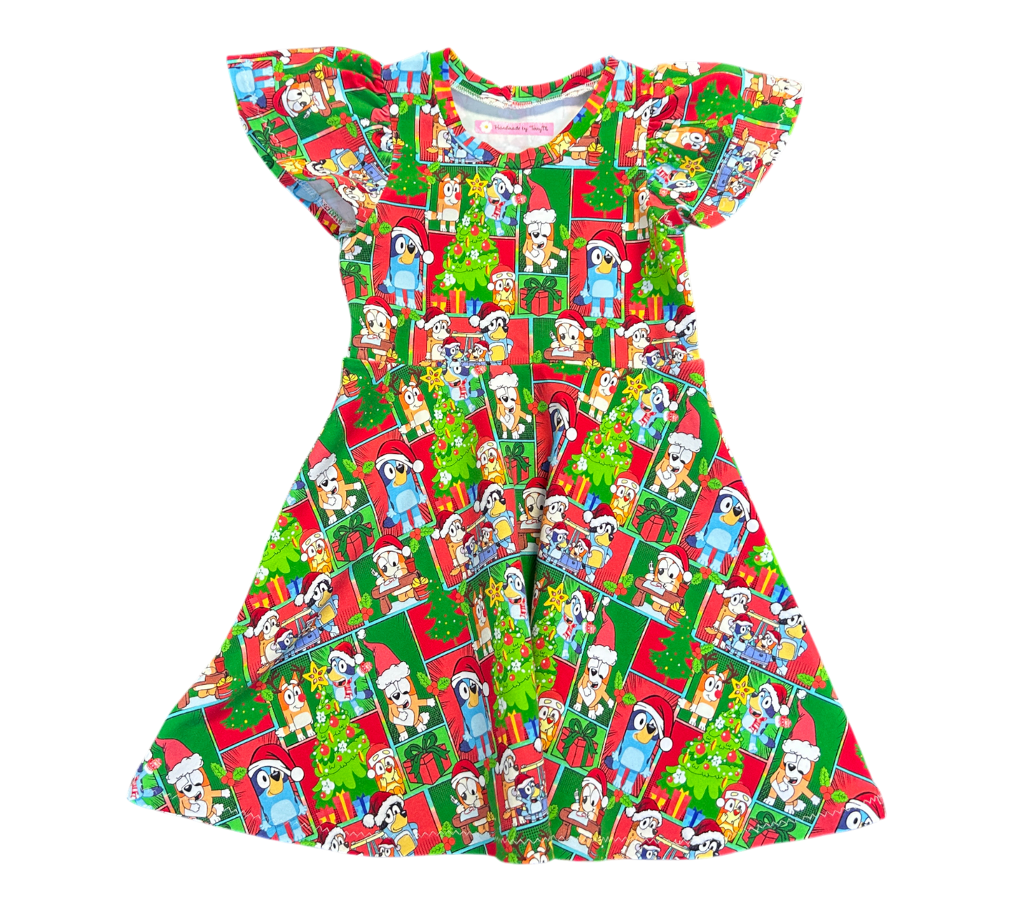Patchwork Bluey Christmas Dress - Size 5