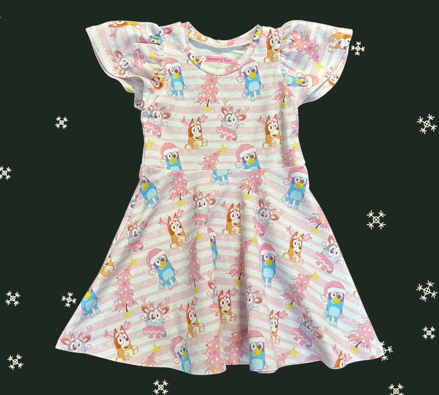 Pink Bluey Christmas Dress - Size 3