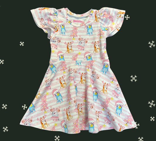 Pink Bluey Christmas Dress - Size 3
