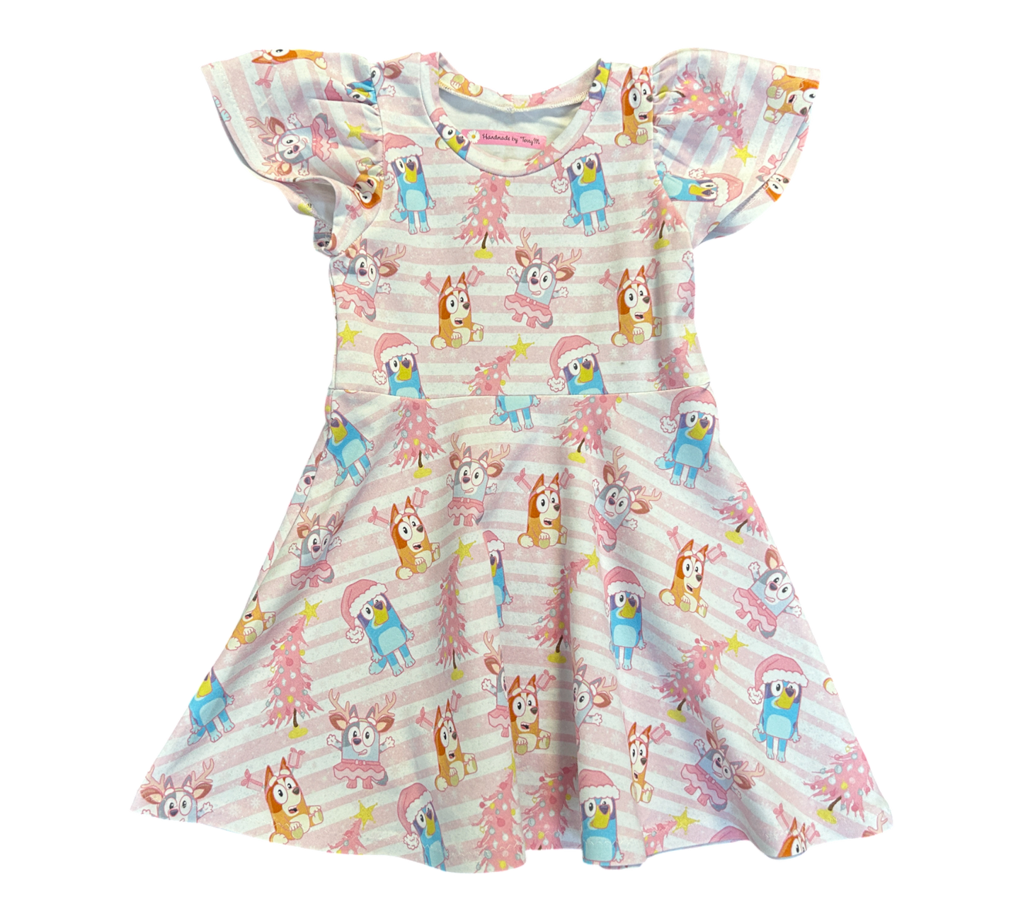Pink Bluey Christmas Dress - Size 3