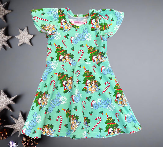 Green Xmas Bluey Dress - Size 6