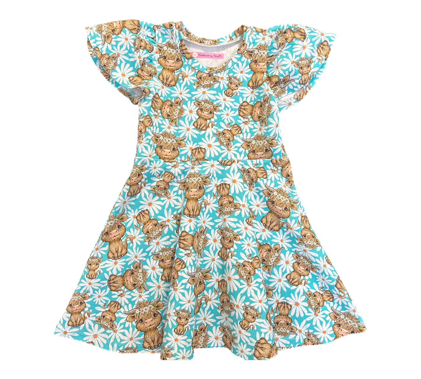 Highland Cow Dress with White Daisies -  Size 3