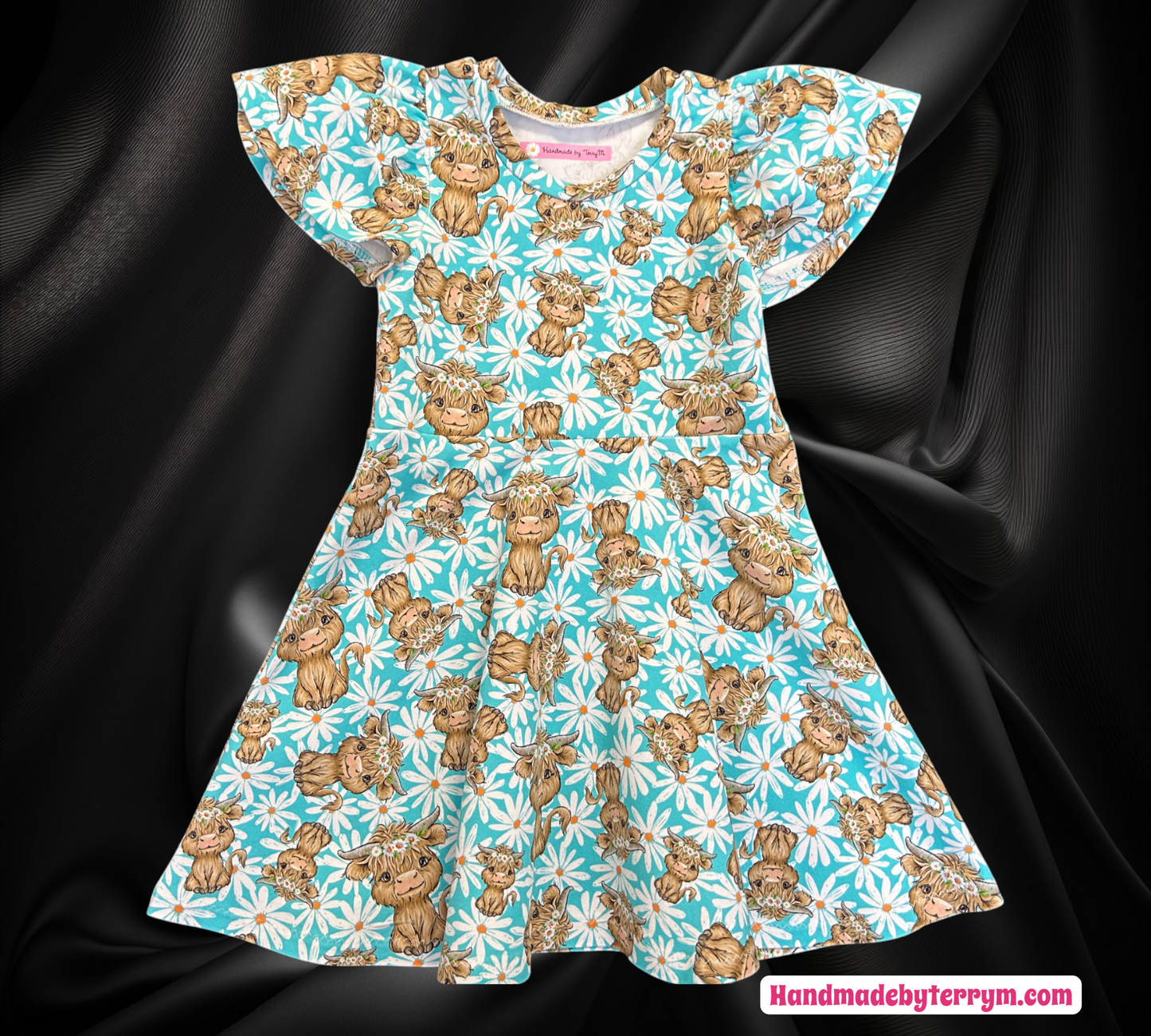 Highland Cow Dress with White Daisies -  Size 3
