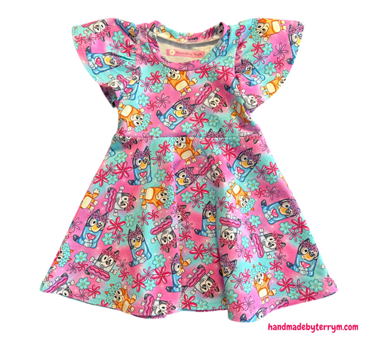 (1331) Purple Blue Dog Dress - Size 1