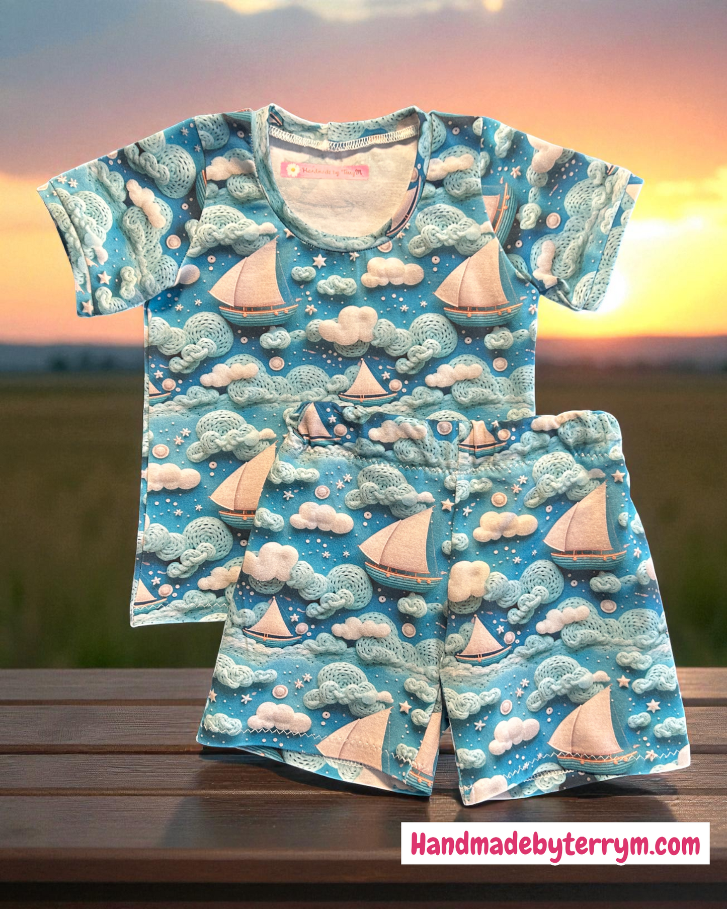3D Sailing Boats Tshirt & Shorts Set - Size 1