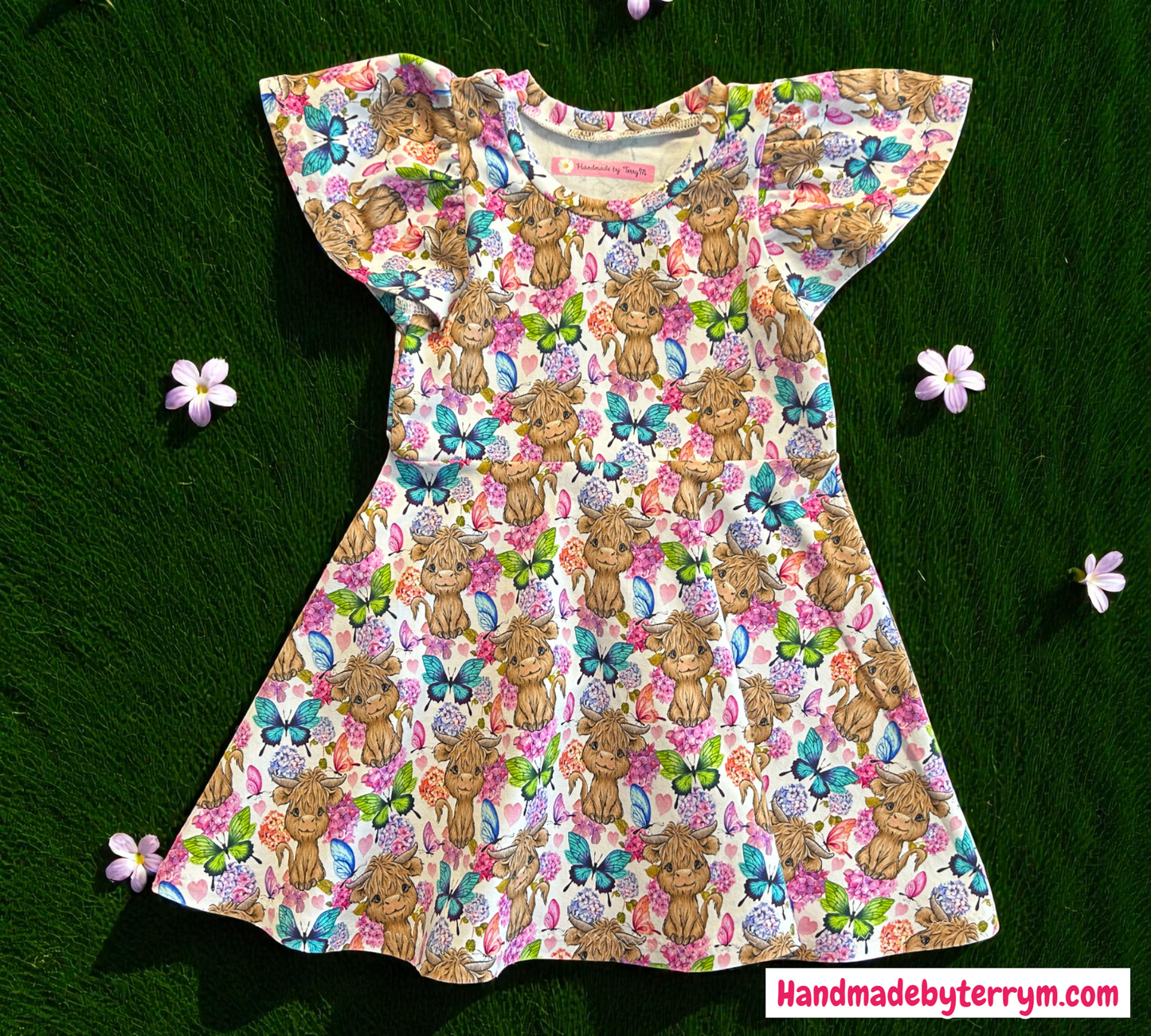 Highland Cows with Butterflies Dress - Size 2