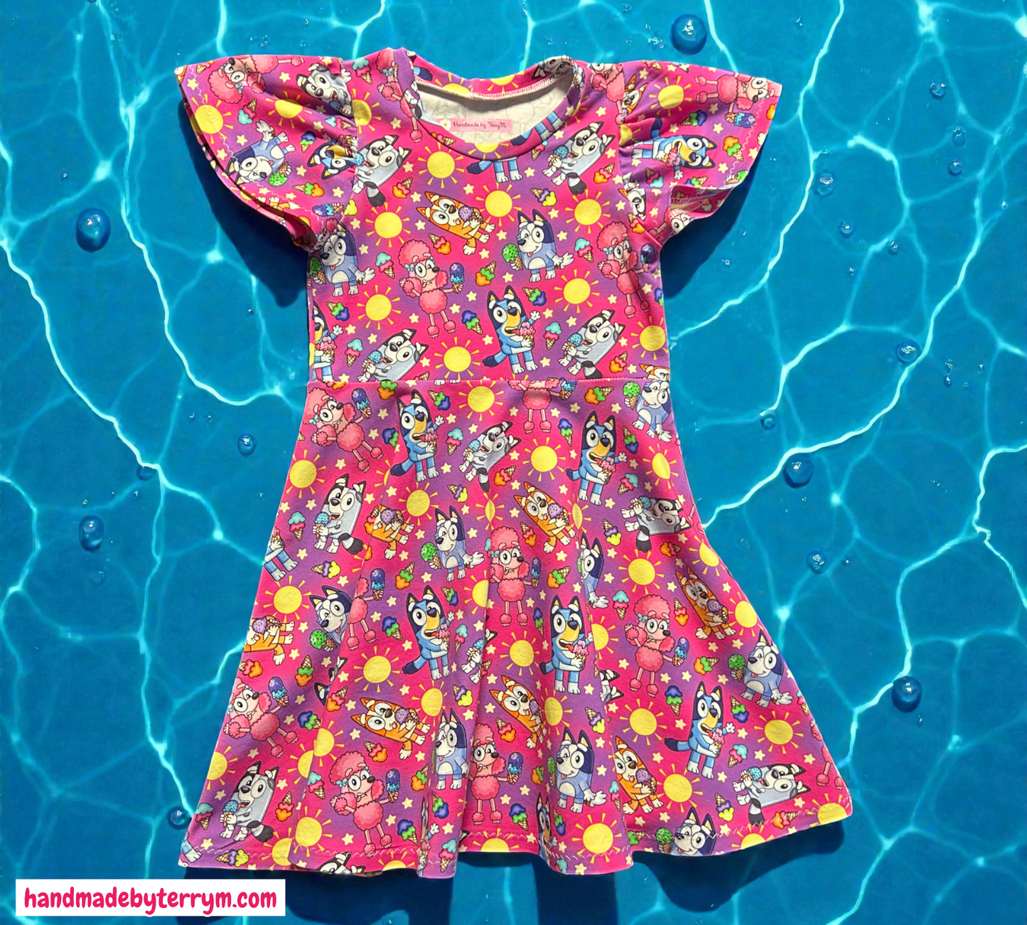 (1405) Ice Cream Blue Dog Dress - Size 5
