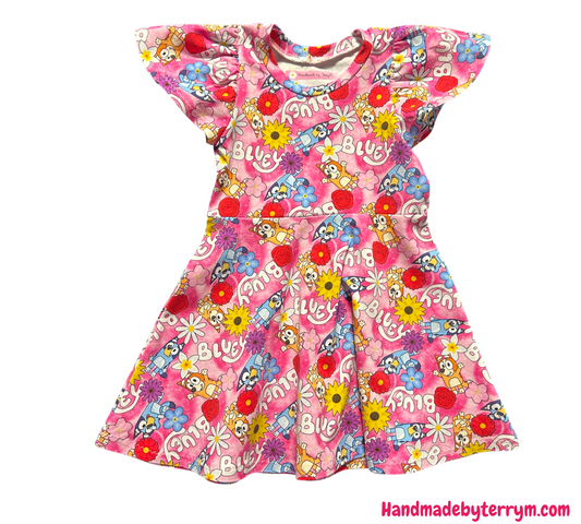(1422) Blue Dog Dress - Size 2