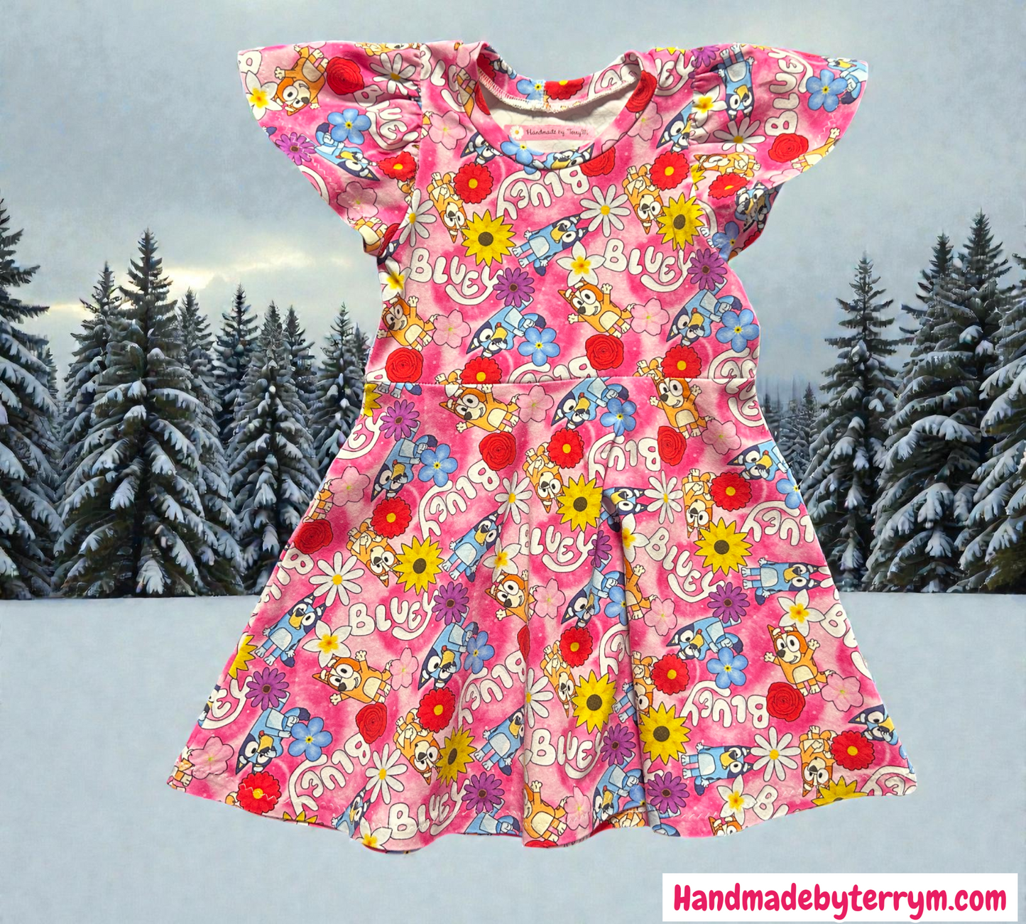 (1422) Blue Dog Dress - Size 2