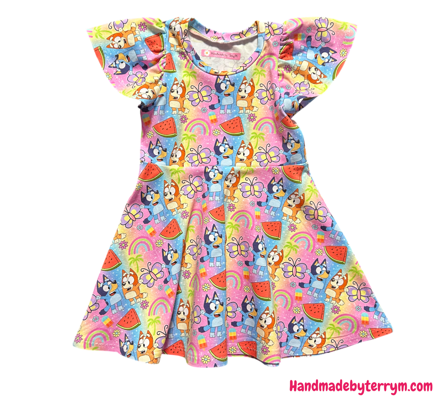 (1428) Colourful Dog Dress - Size 2