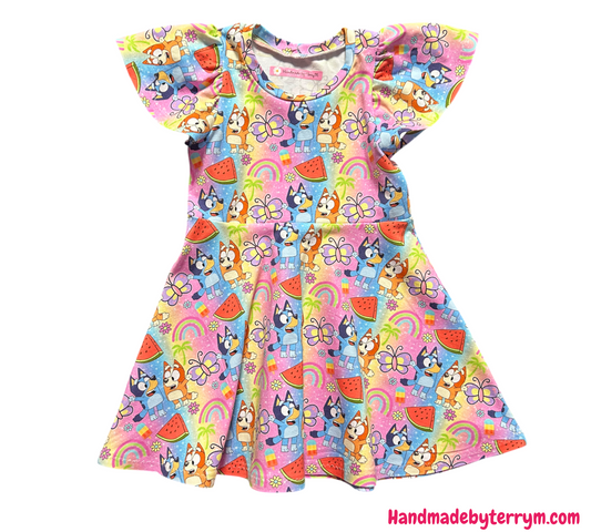 (1428) Colourful Dog Dress - Size 2