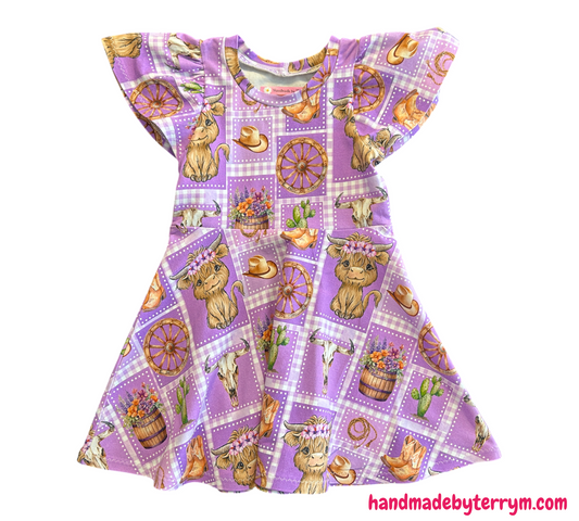 Purple Highland Cow Dress - Size 2
