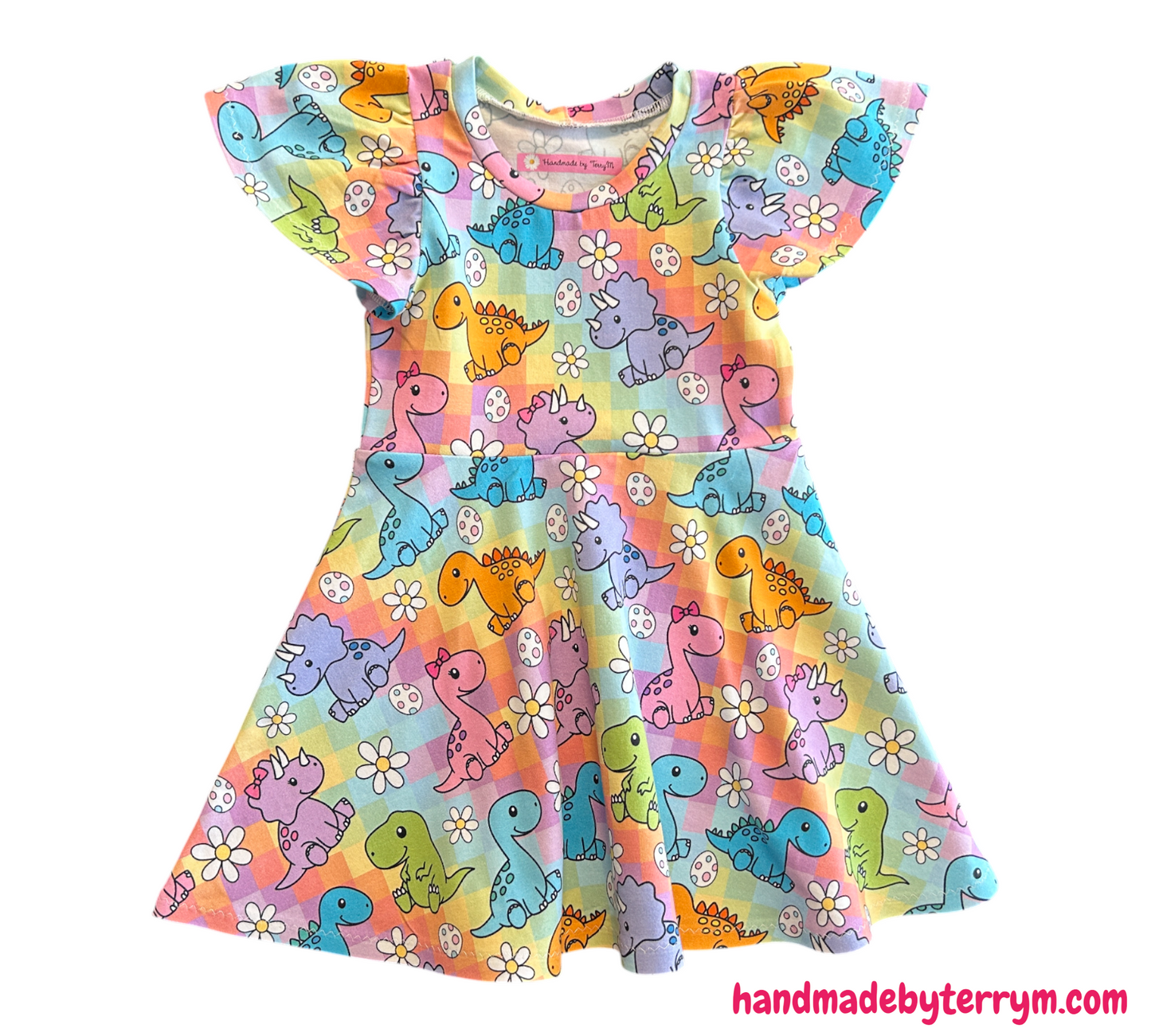(1452) Coloured Dino Dress - Size 2