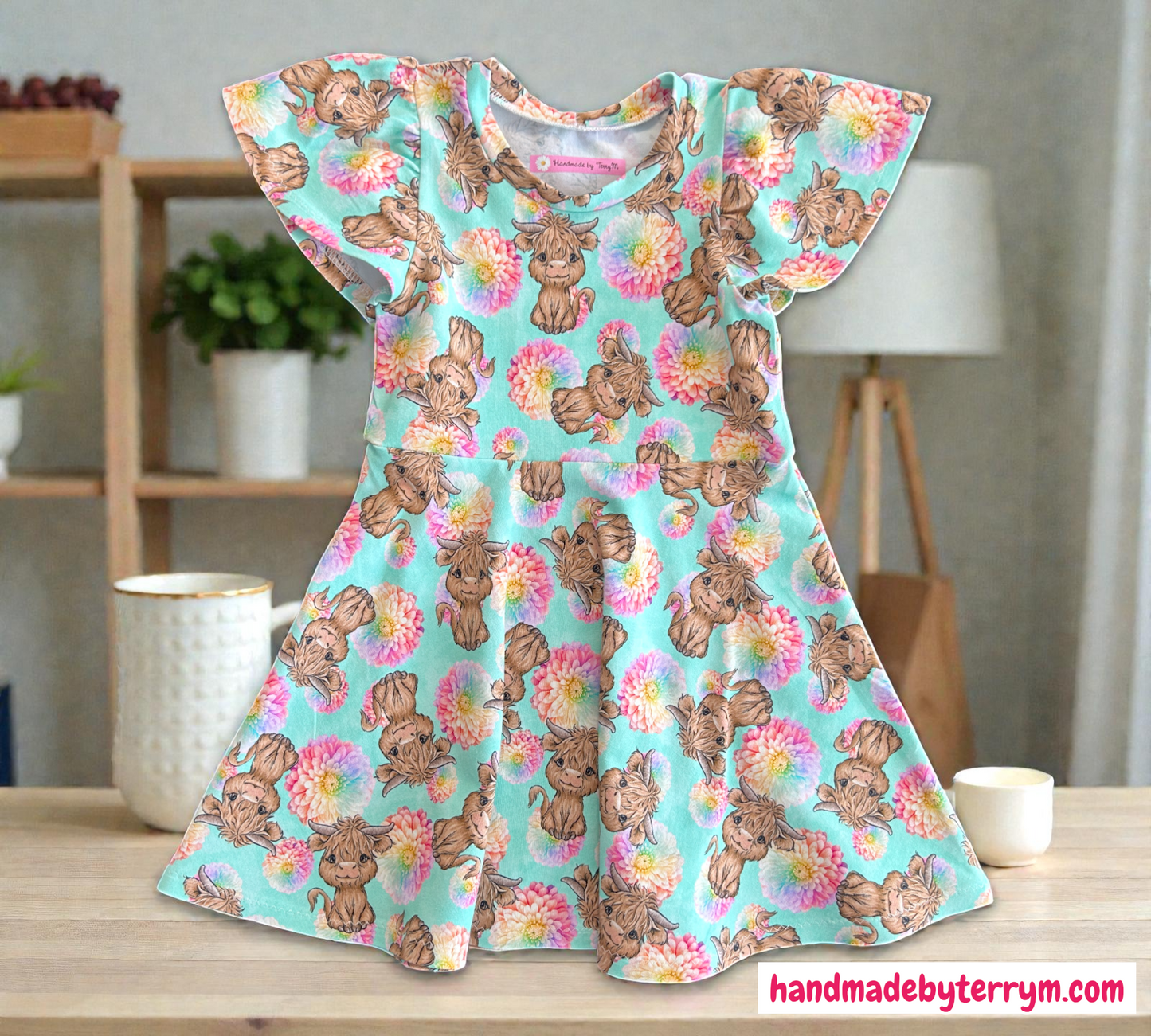 (1466) Highland Cow Dress - Size 3