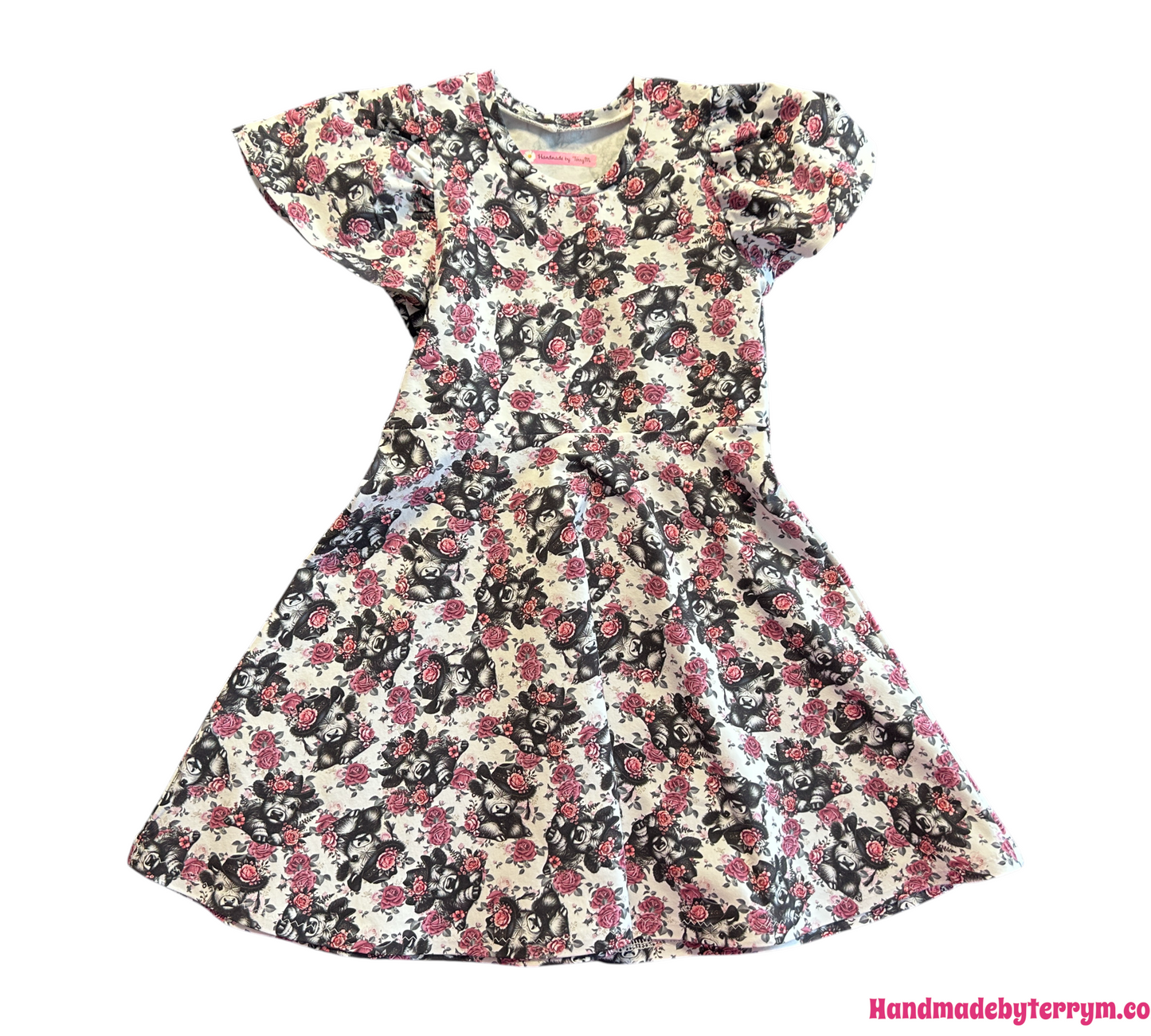 (1516) Rose Flower Cow Dress - Size 6