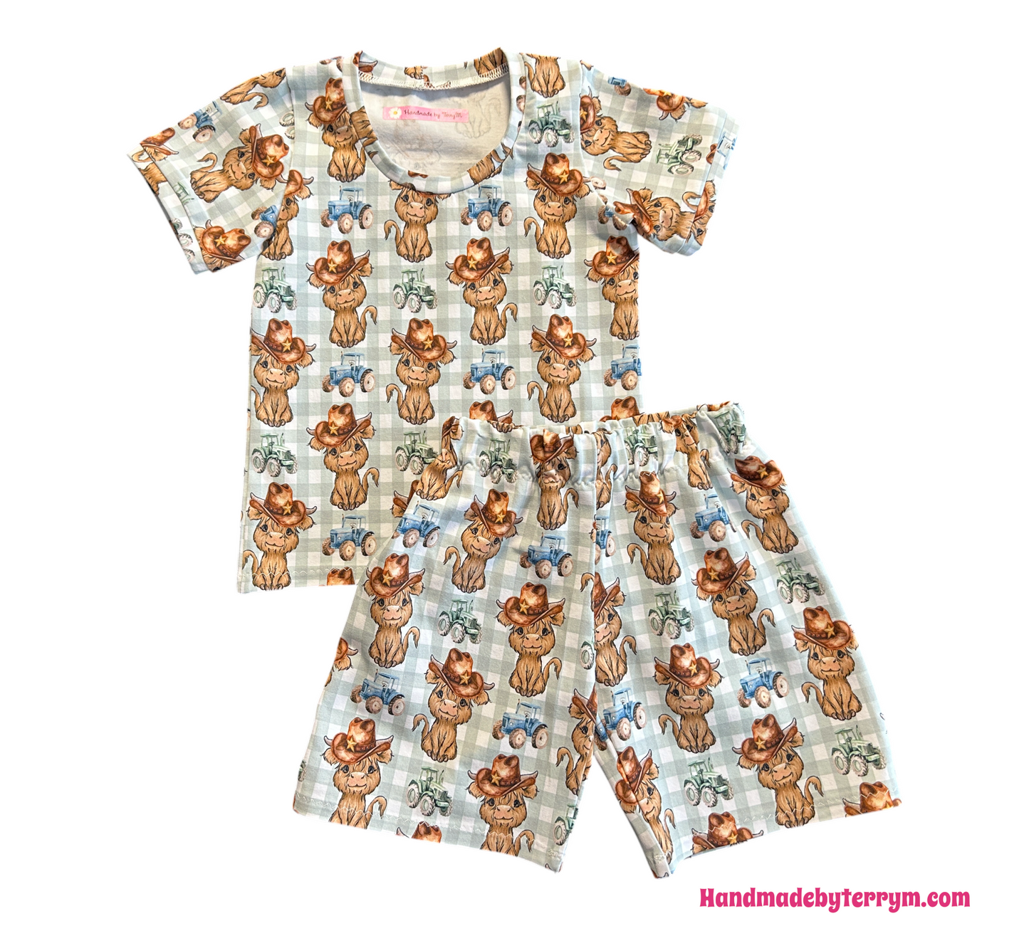 (1527) Cows & Tractors T-Shirt & Shorts Set - Size 2