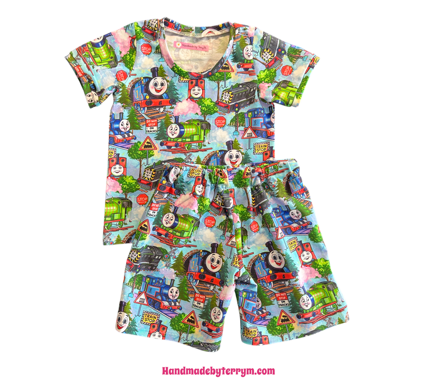 (1538) Character Trains T-Shirt & Shorts Set - Size 2