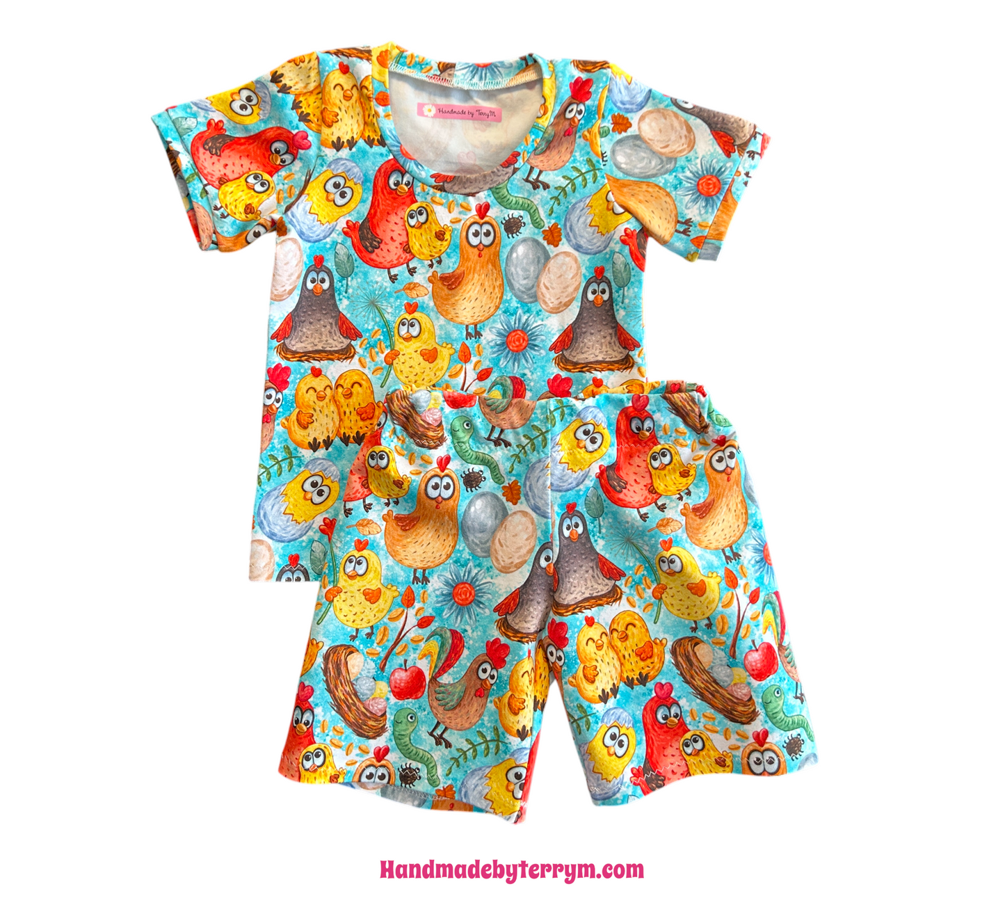 (1531) Chicken T-Shirt & Shorts Set - Size 2