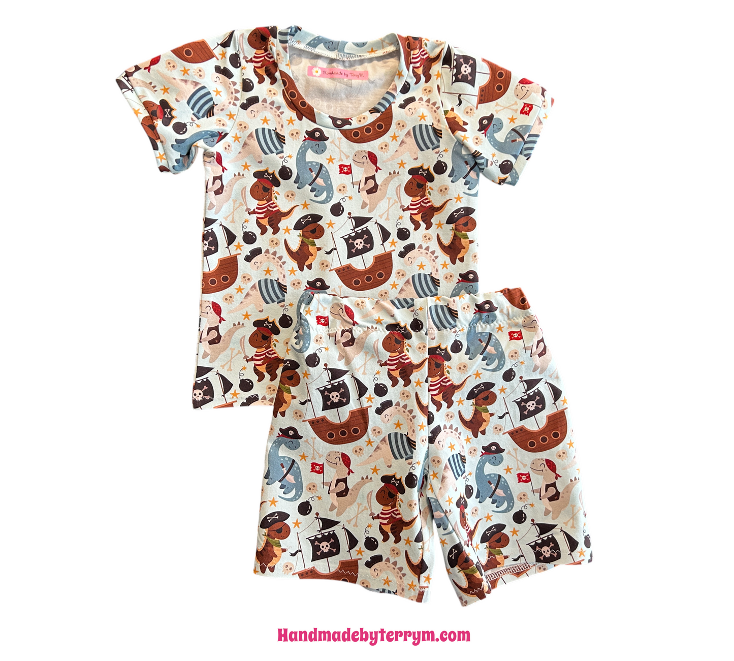 (1532) Pirate Dinosaurs T-Shirt & Shorts Set - Size 2