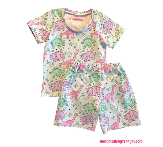(1544) Coloured Dinosaurs T-Shirt & Shorts Set - Size 3