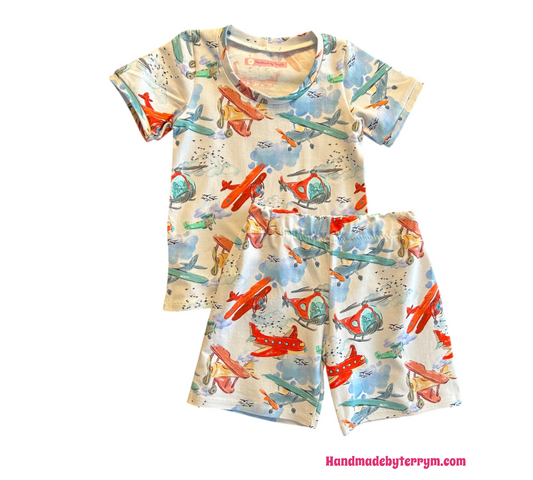 (1548) Helicopter & Planes T-Shirt & Shorts Set - Size 3