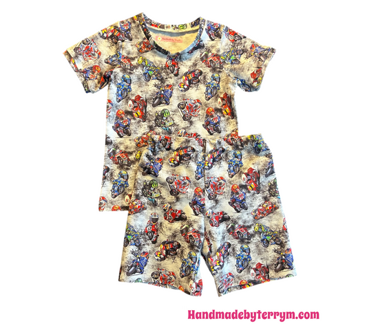 (1552) Motorbikes T-Shirt & Shorts Set - Size 4
