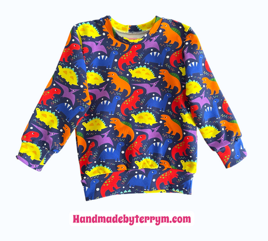 (1590) Colourful Dinosaur Jumper - Size 3