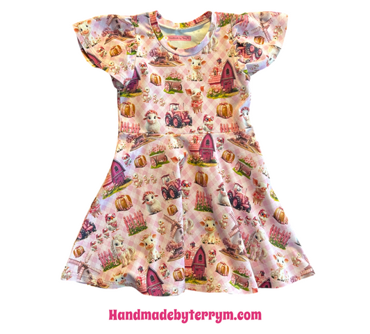 (1607) Pink Farm Dress - Size 3
